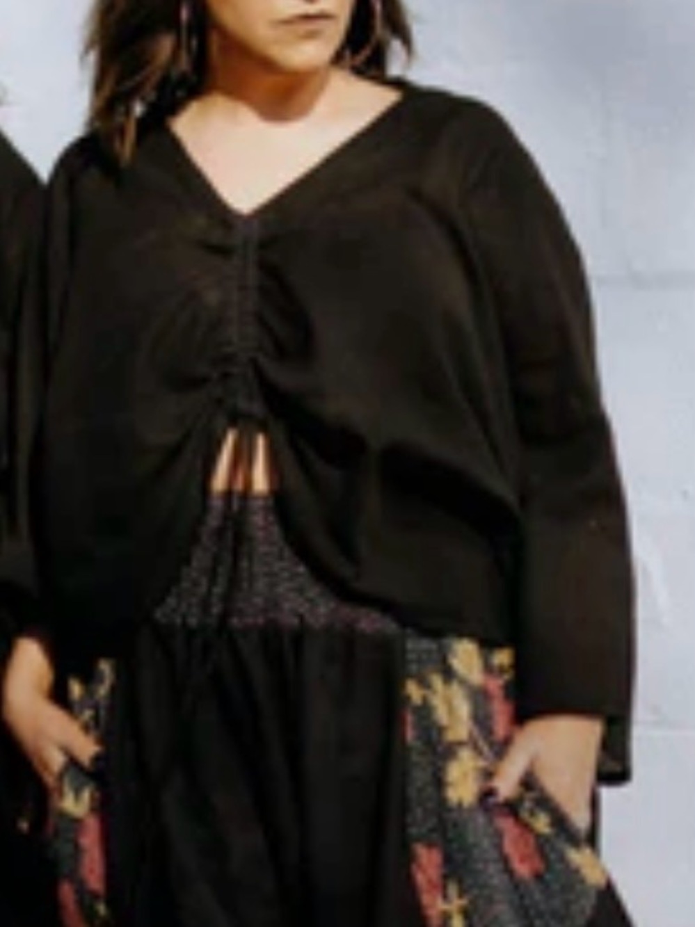 Kantha Bae Khadi Black Linen Butterfly Drawstring Top
